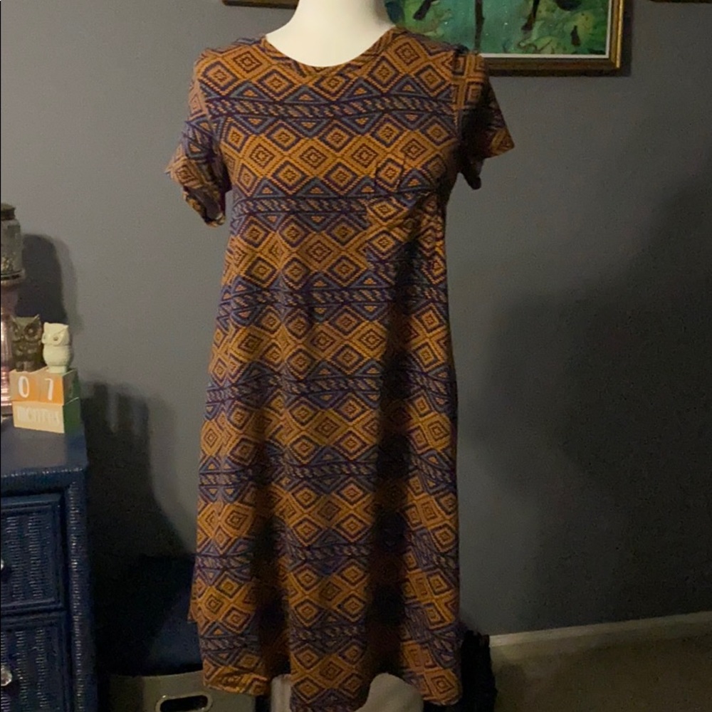 Hi-lo mustard print dress